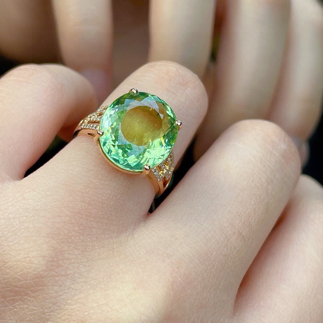 14k Gold 10.18 Ct Natural Tourmaline & Diamond Ring - 4