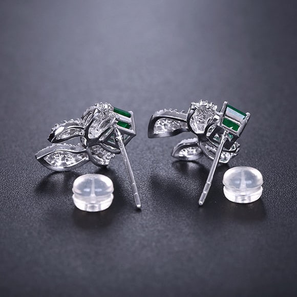 14k Gold 1.20 Ctw Natural Emerald & Diamond Earrings - 5