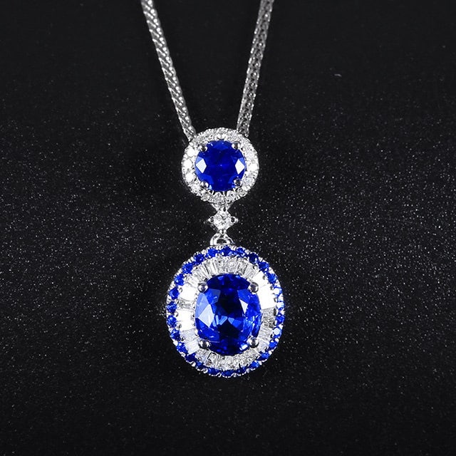 14k Gold 1.46 Ctw Natural Sapphire & Diamond Pendant( Without Chain ): Ref:231188258 // gold content:14k gold // main gemstone:sapphire // shape:multiple // carat weight:1. 25ct // color:blue // treatment:natural // // adjacent gemstone 2 : diamond // number of stones:43