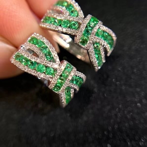14k Gold 1.54 Ctw Natural Emerald & Diamond Earrings - 3