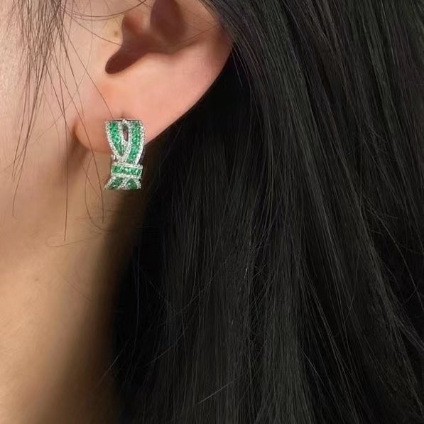 14k Gold 1.54 Ctw Natural Emerald & Diamond Earrings - 5