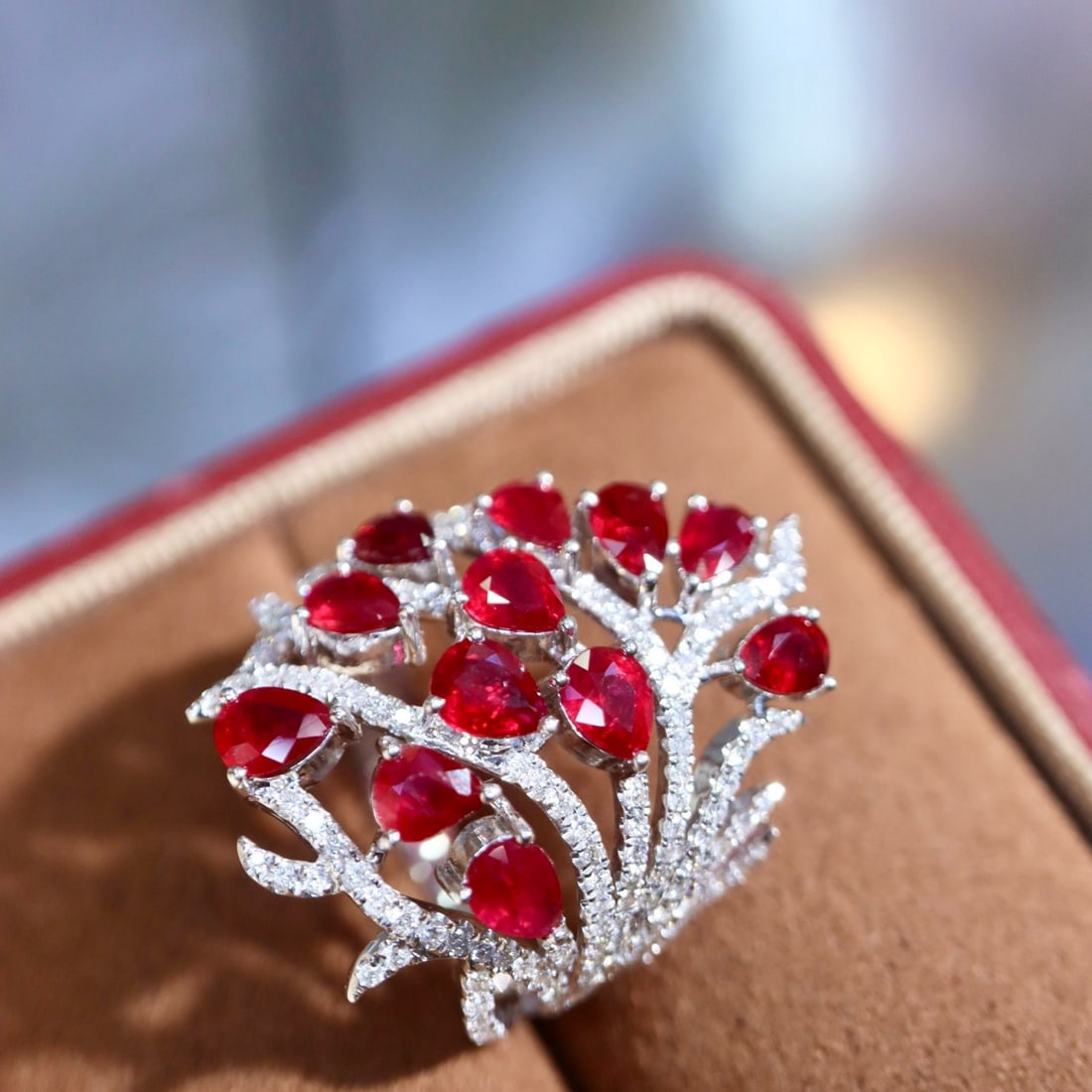 14k Gold 4.35 Ctw Natural Ruby & Diamond Ring - 7