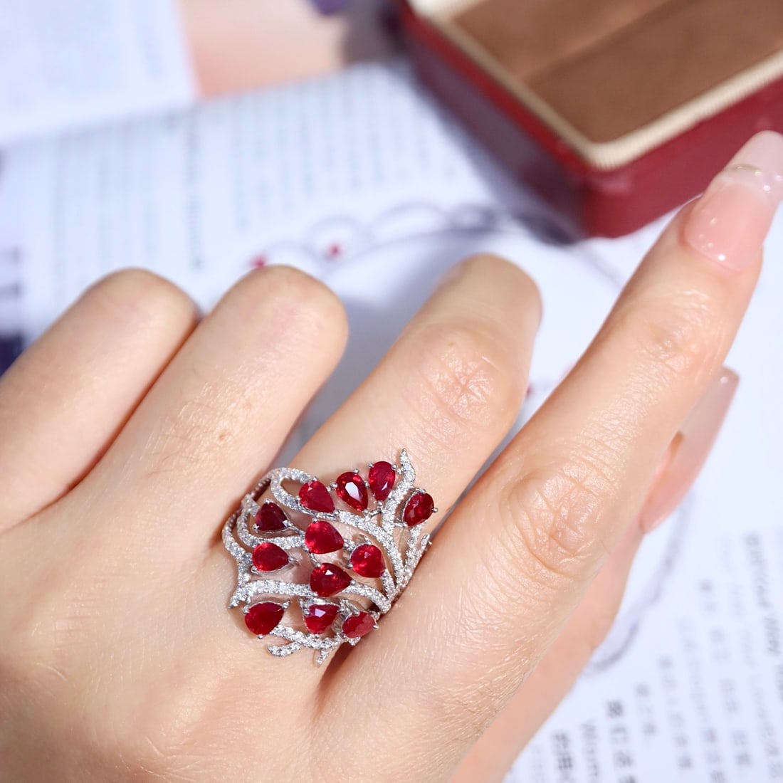 14k Gold 4.35 Ctw Natural Ruby & Diamond Ring - 8