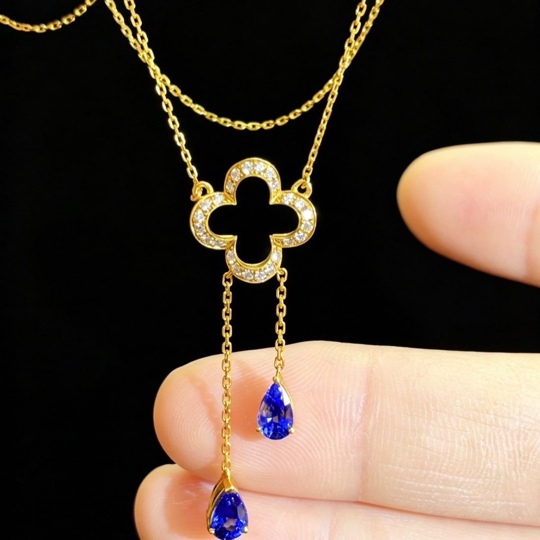14k Gold 1.22 Ctw Natural Sapphire & Diamond Necklace: Ref:231188265 // gold content:14k gold // main gemstone:sapphire // shape:pear // carat weight:1. 03ct // color:blue // treatment:natural // // adjacent gemstone 2 : diamond // shape:round // carat
