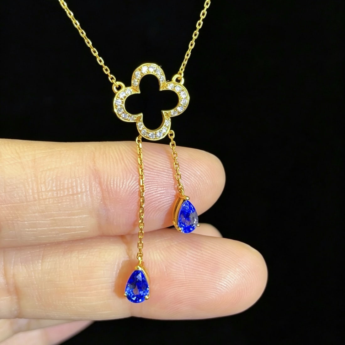14k Gold 1.22 Ctw Natural Sapphire & Diamond Necklace - 2