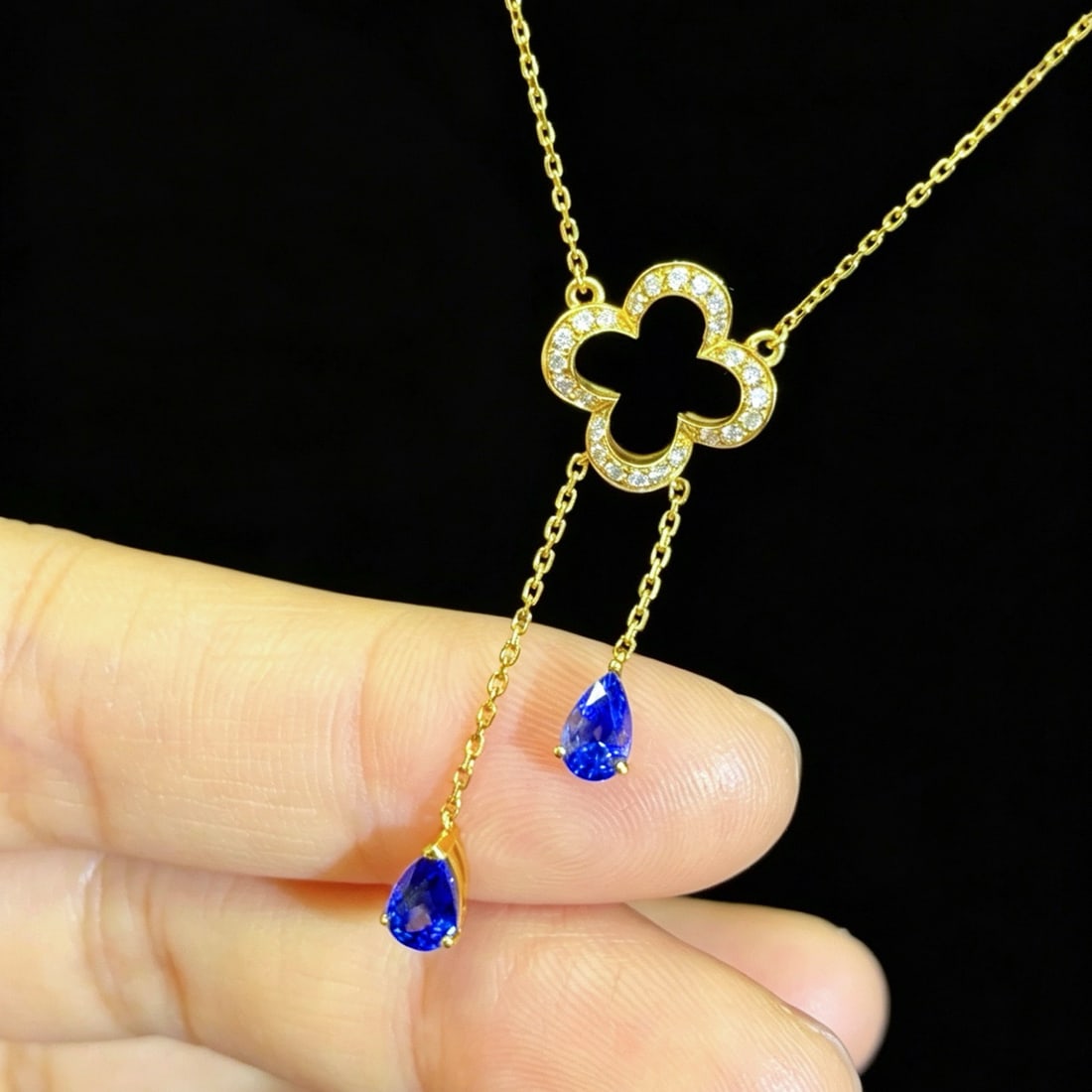 14k Gold 1.22 Ctw Natural Sapphire & Diamond Necklace - 3