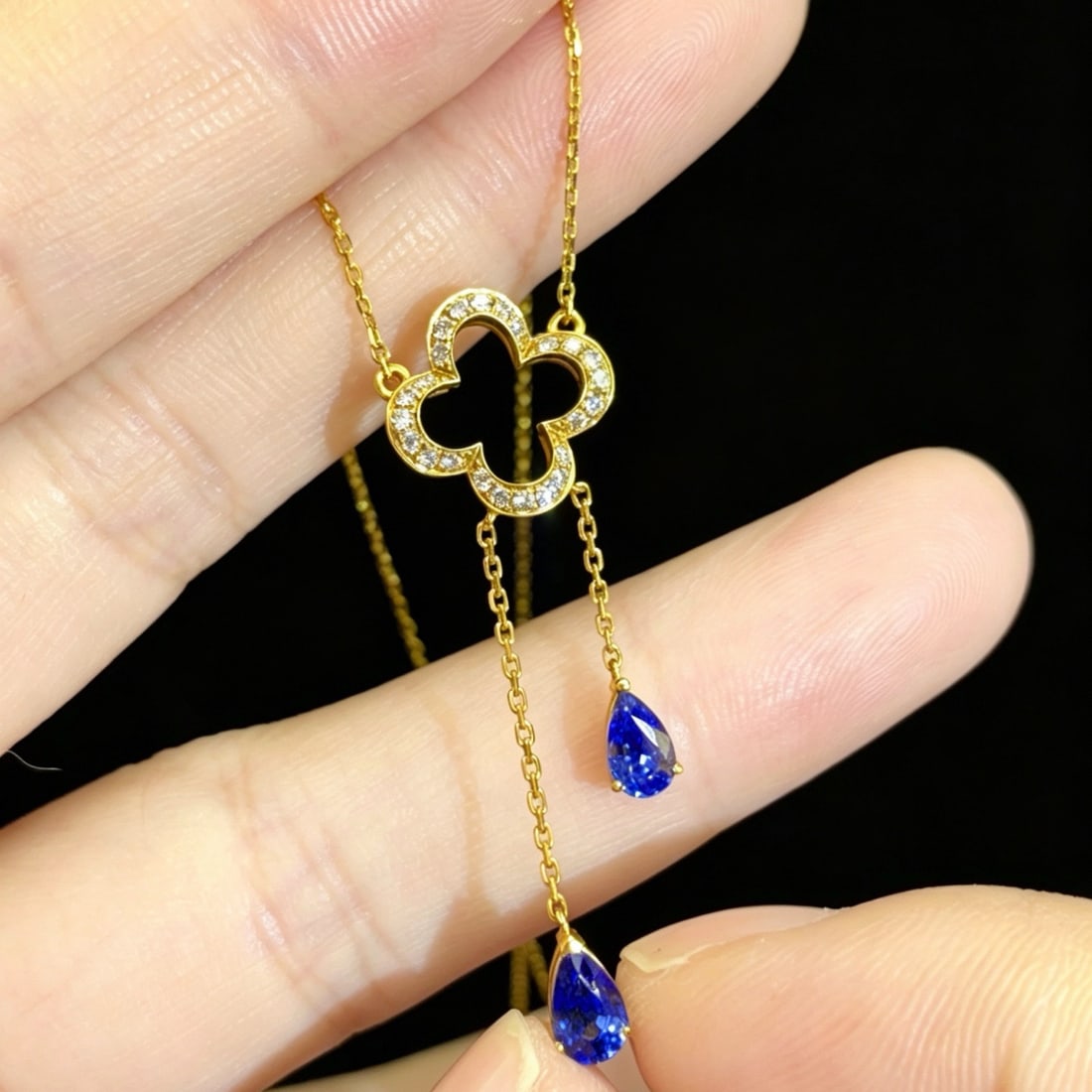 14k Gold 1.22 Ctw Natural Sapphire & Diamond Necklace - 4