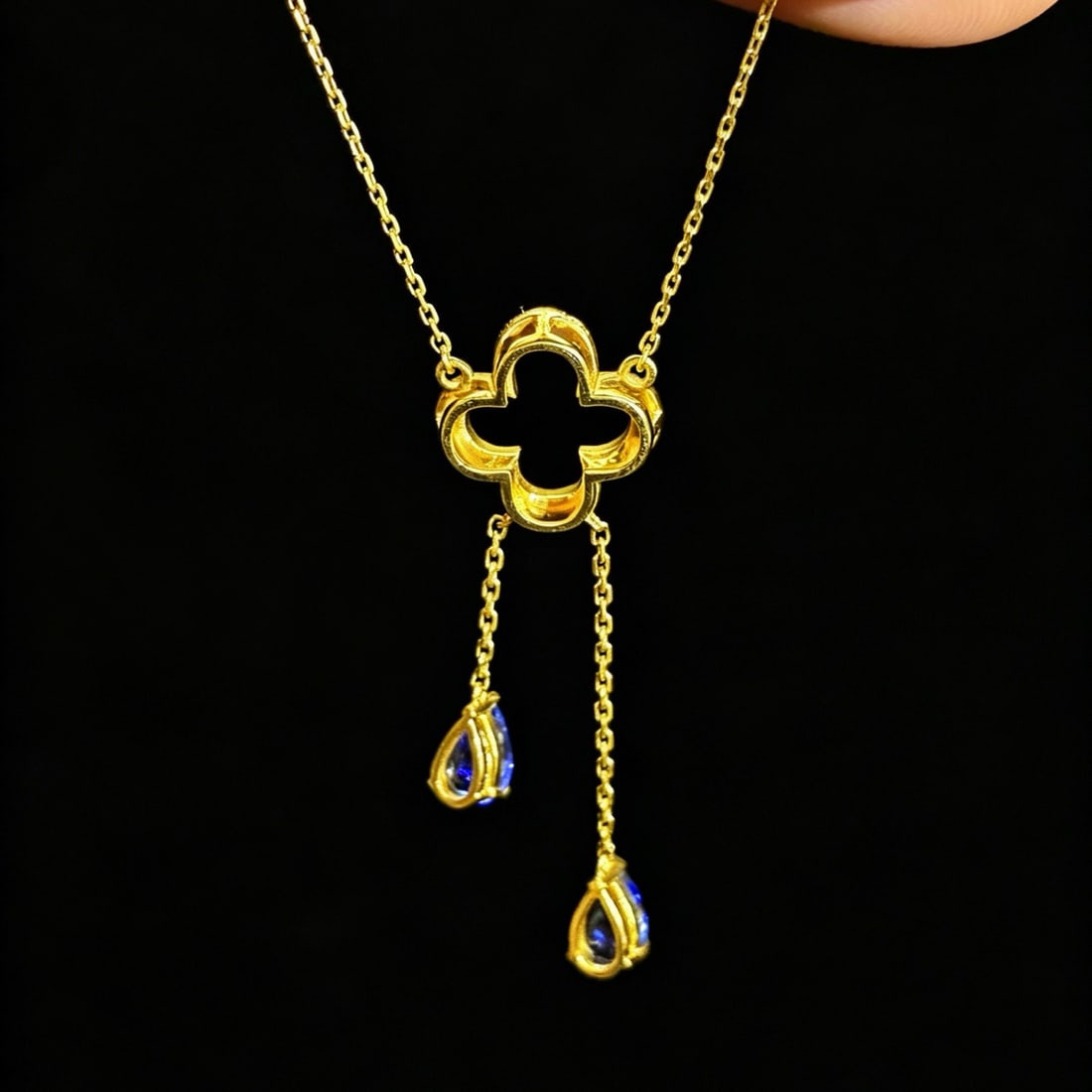 14k Gold 1.22 Ctw Natural Sapphire & Diamond Necklace - 5