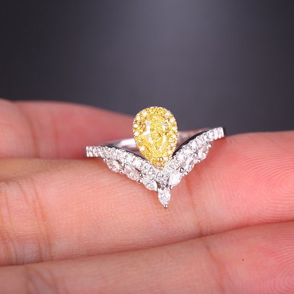 14k Gold 0.71 Ctw Natural Yellow Diamond & Diamond Ring - 5