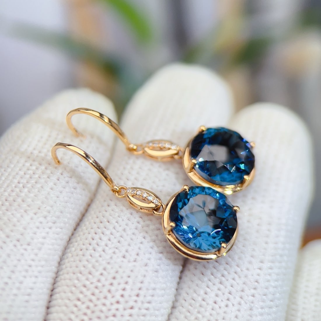 14k Gold 11.03 Ctw Natural Topaz & Diamond Earrings - 3