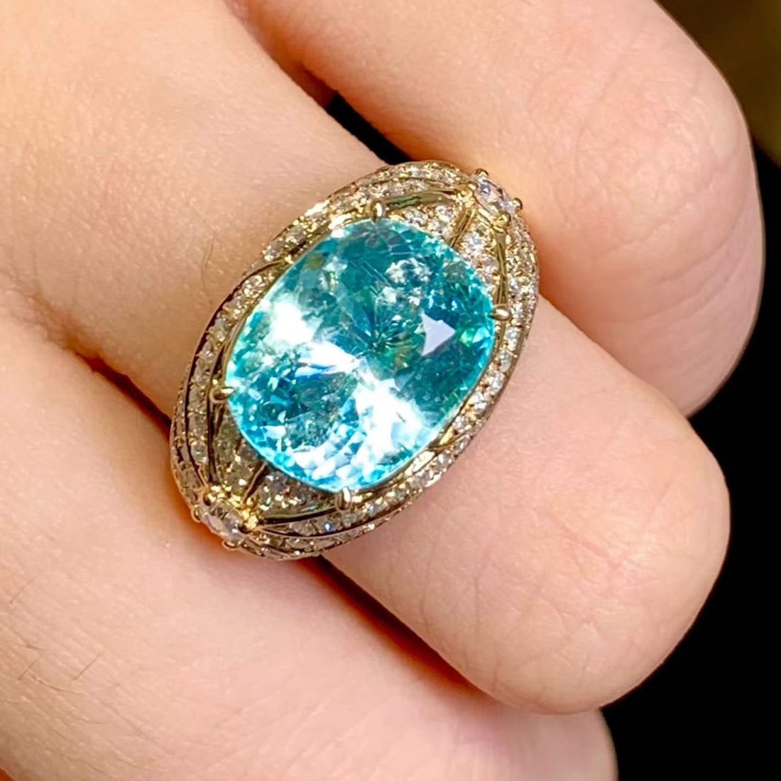 14k Gold 5.39 Ct Natural Paraiba Tourmaline & Diamond Ring - 2