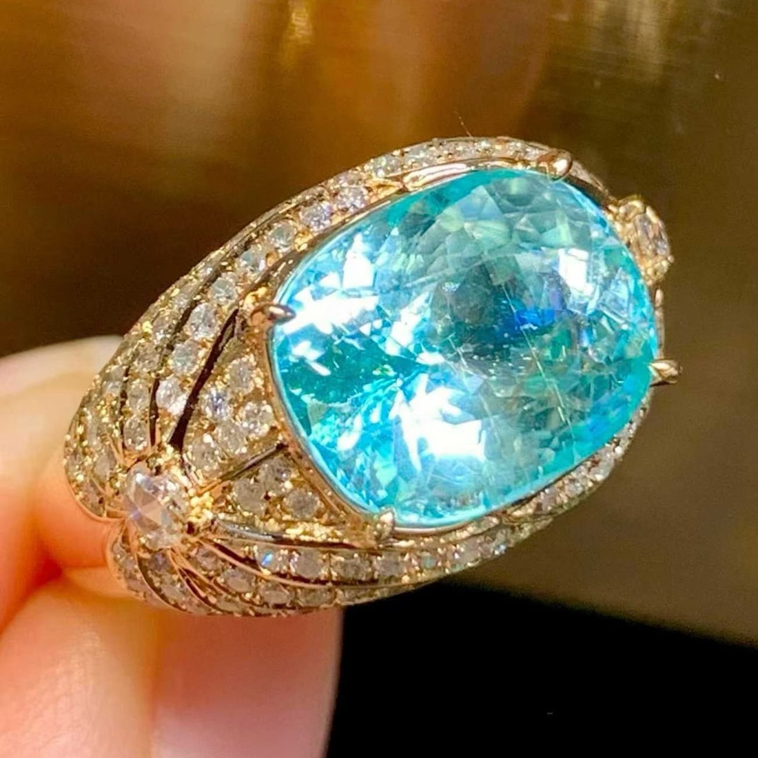 14k Gold 5.39 Ct Natural Paraiba Tourmaline & Diamond Ring - 4