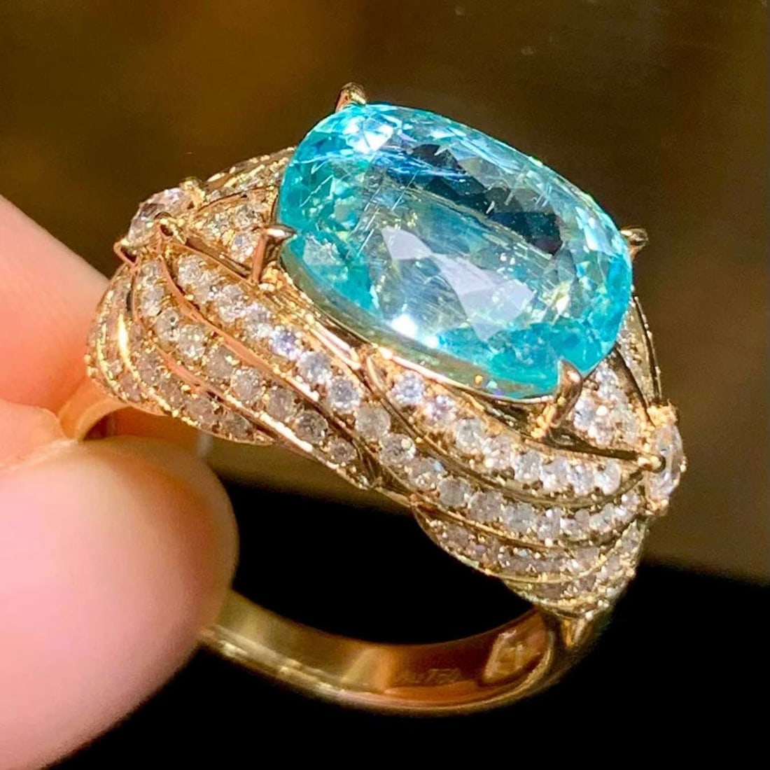 14k Gold 5.39 Ct Natural Paraiba Tourmaline & Diamond Ring - 5