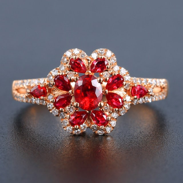 14k Gold 0.75 Ctw Natural Ruby & Ruby Ring: Ref:231188297 // gold content:14k gold // ring size:7. 25us // // main gemstone:ruby // shape:oval // carat weight:0. 35ct // color:red // treatment:natural // // adjacent gemstone 2 : ruby // shape:p