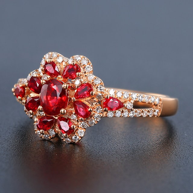 14k Gold 0.75 Ctw Natural Ruby & Ruby Ring - 2