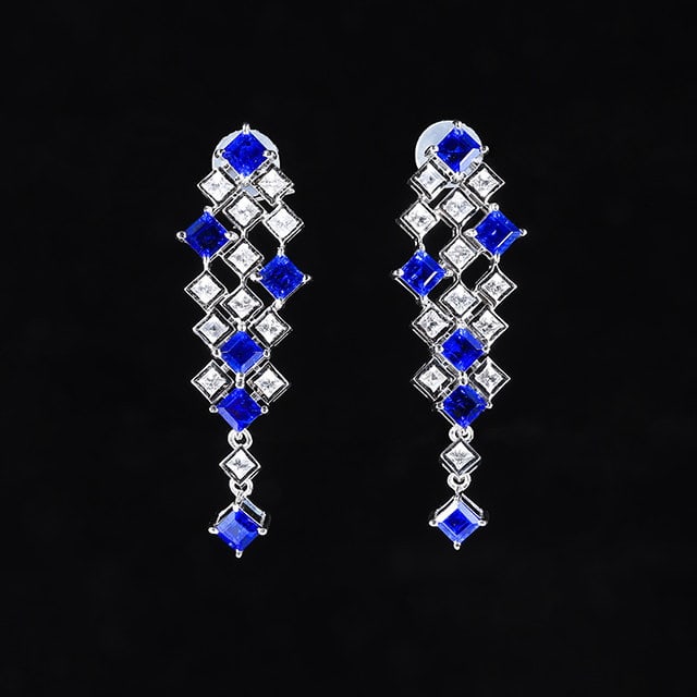 14k Gold 3.37 Ctw Natural Sapphire & Sapphire Earrings: Ref:231188298 // gold content:14k gold // main gemstone:sapphire // shape:square // carat weight:2. 32ct // color:blue // treatment:natural // // adjacent gemstone 2 : sapphire // number of stones:24