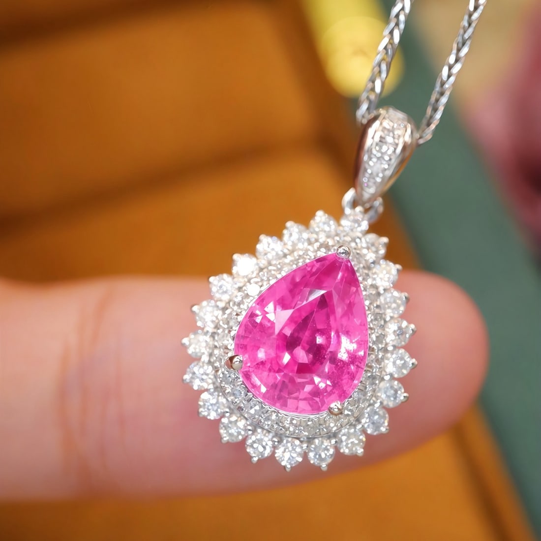 14k Gold 2.14 Ctw Natural Padparadscha Sapphire & Diamond Pendant( Without Chain ) - 3