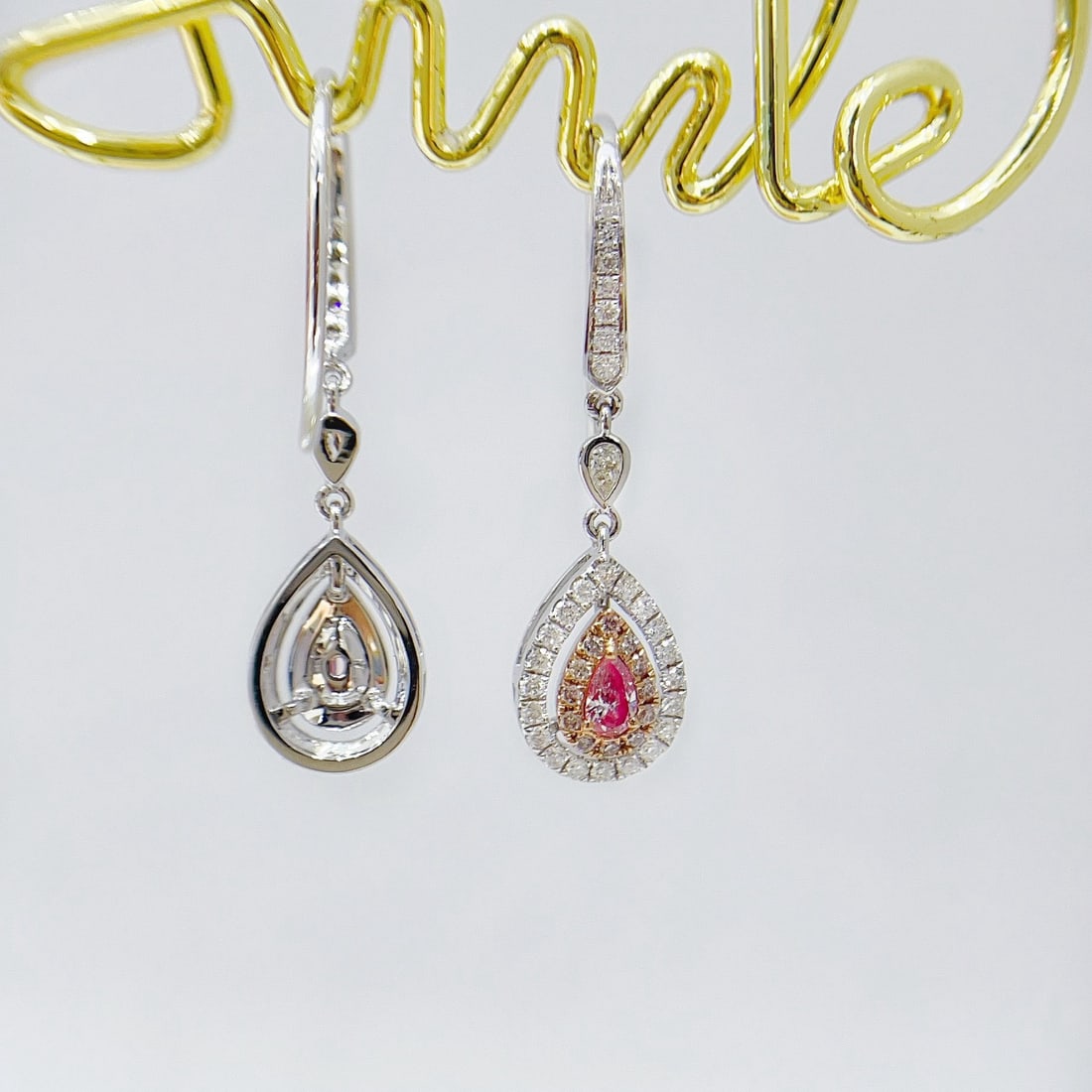 14k Gold 0.64 Ctw Natural Pink Diamond & Diamond Earrings - 2