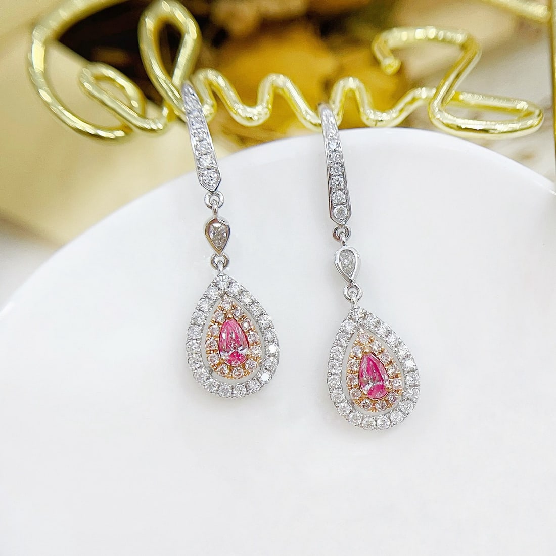 14k Gold 0.64 Ctw Natural Pink Diamond & Diamond Earrings - 4