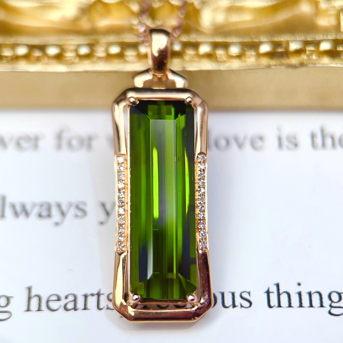 14k Gold 7.31 Ctw Natural Tourmaline & Diamond Pendant( Without Chain ) - 3