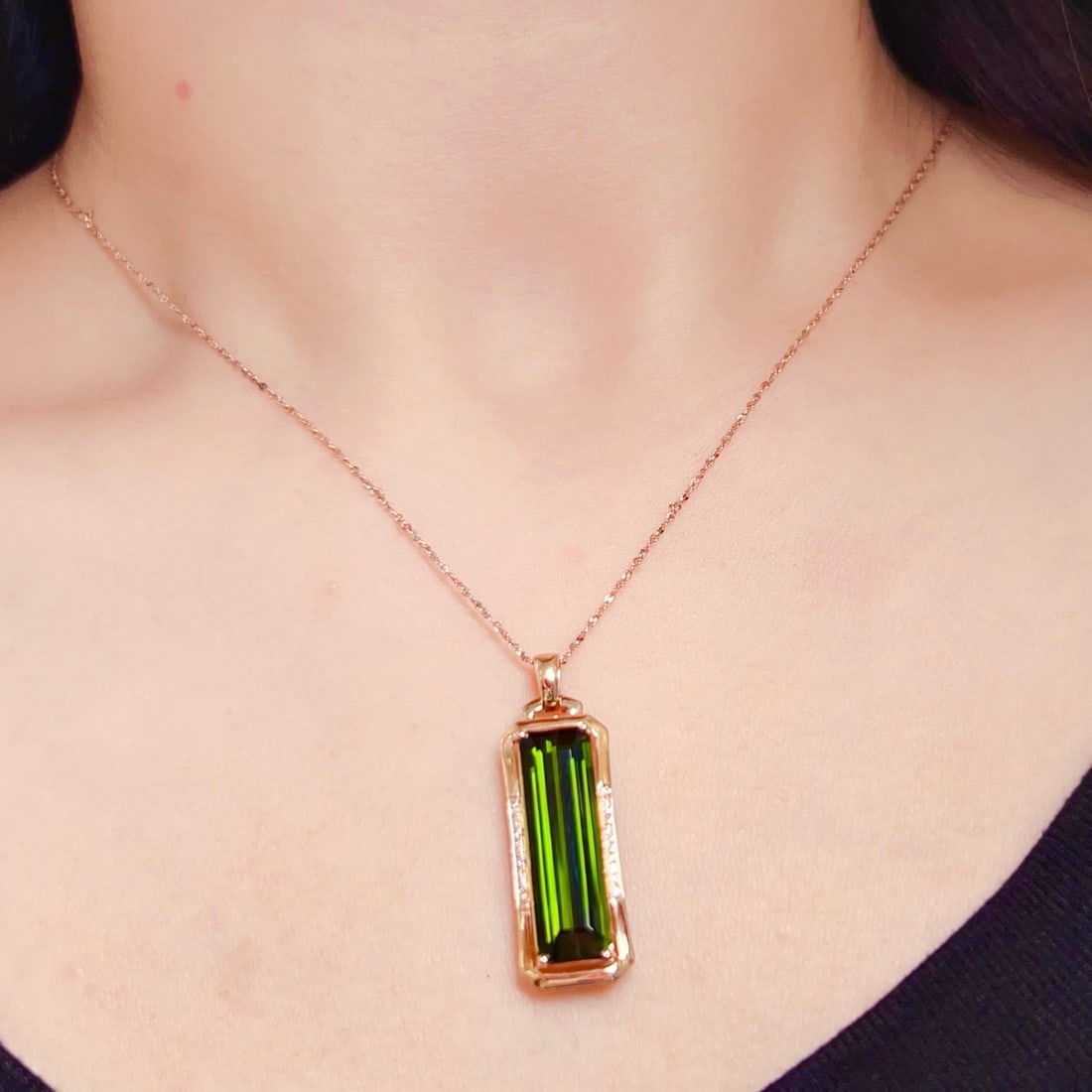 14k Gold 7.31 Ctw Natural Tourmaline & Diamond Pendant( Without Chain ) - 4