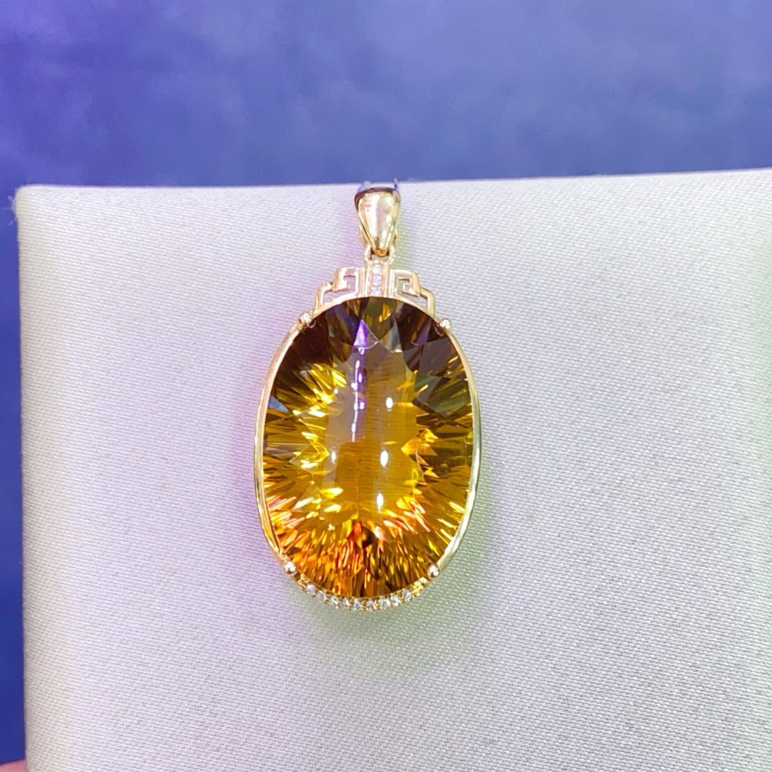 14k Gold 20.48 Ctw Natural Citrine & Diamond Pendant( Without Chain ) - 2