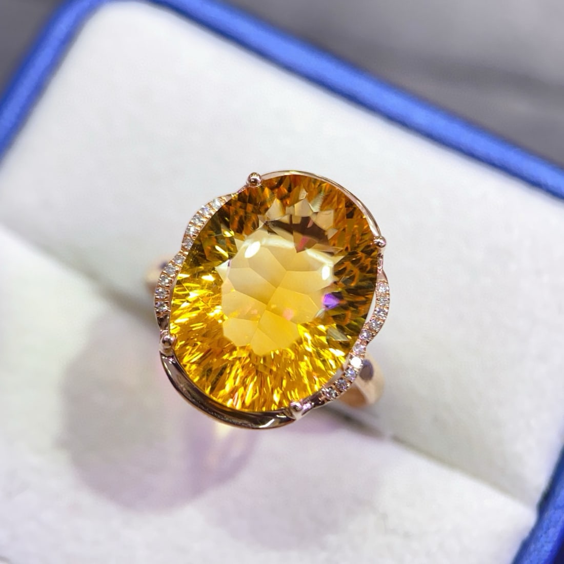 14k Gold 8.31 Ctw Natural Citrine & Diamond Ring: Ref:231188342 // gold content:14k gold // ring size:7. 25us // // main gemstone:citrine // shape:oval // carat weight:8. 25ct // color:yellow // treatment:natural // // adjacent gemstone 2 : diamond