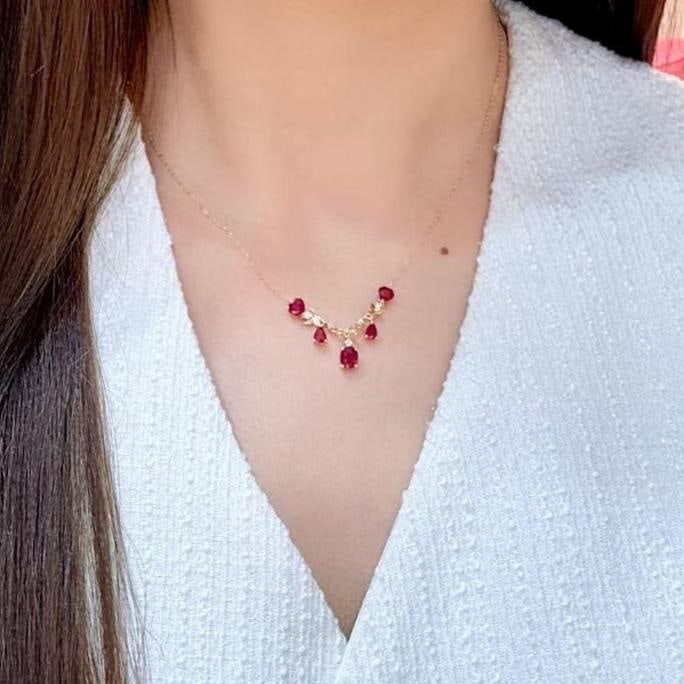 14k Gold 2.28 Ctw Natural Ruby & Diamond Necklace - 4