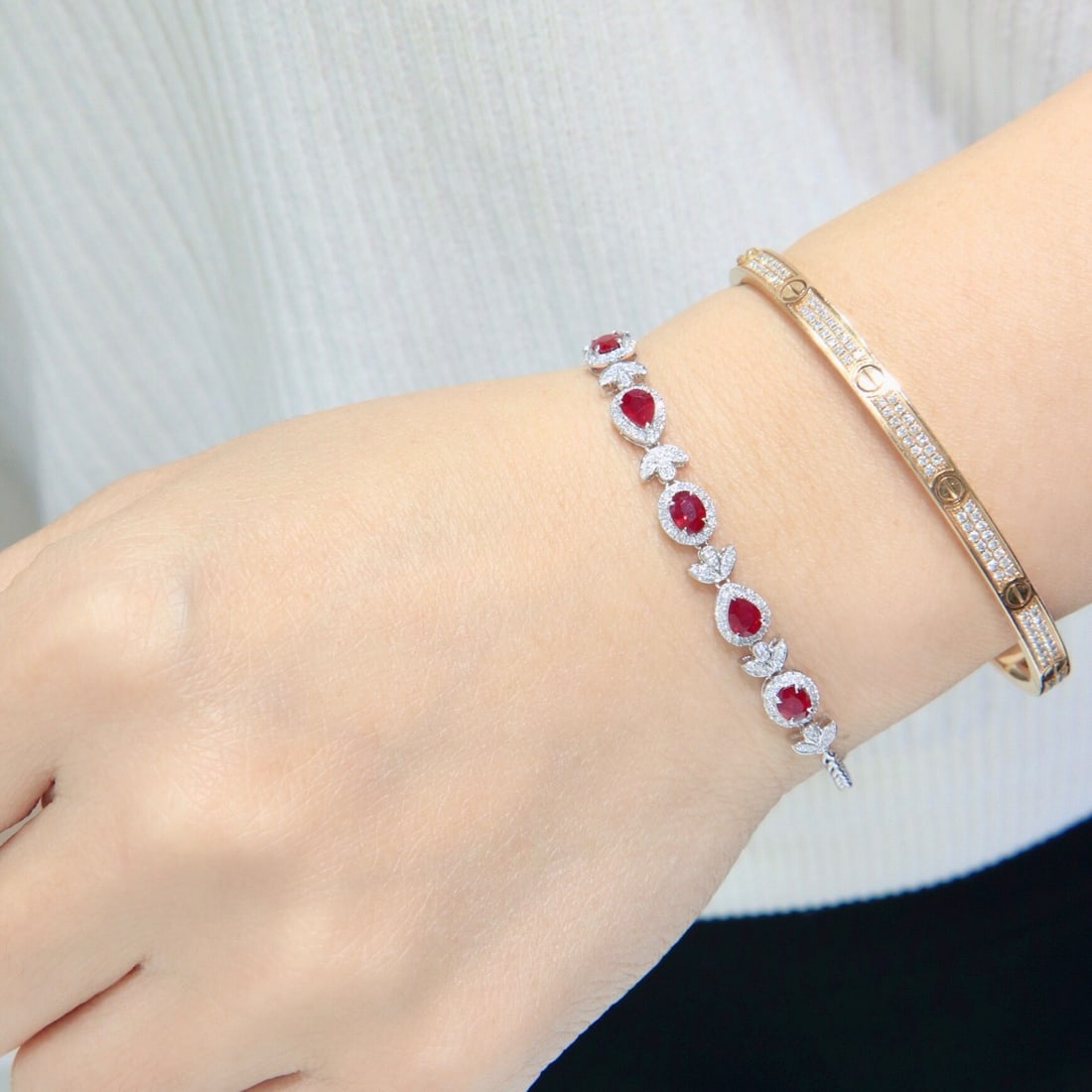 14k Gold 2.18 Ctw Natural Ruby & Diamond Bracelet - 2