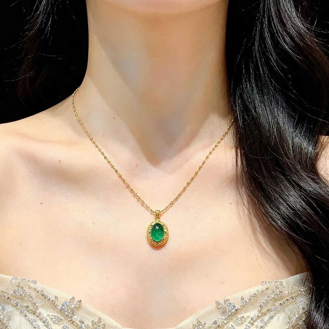 14k Gold 4.65 Ct Natural Emerald & Diamond Pendant( Without Chain ) - 5