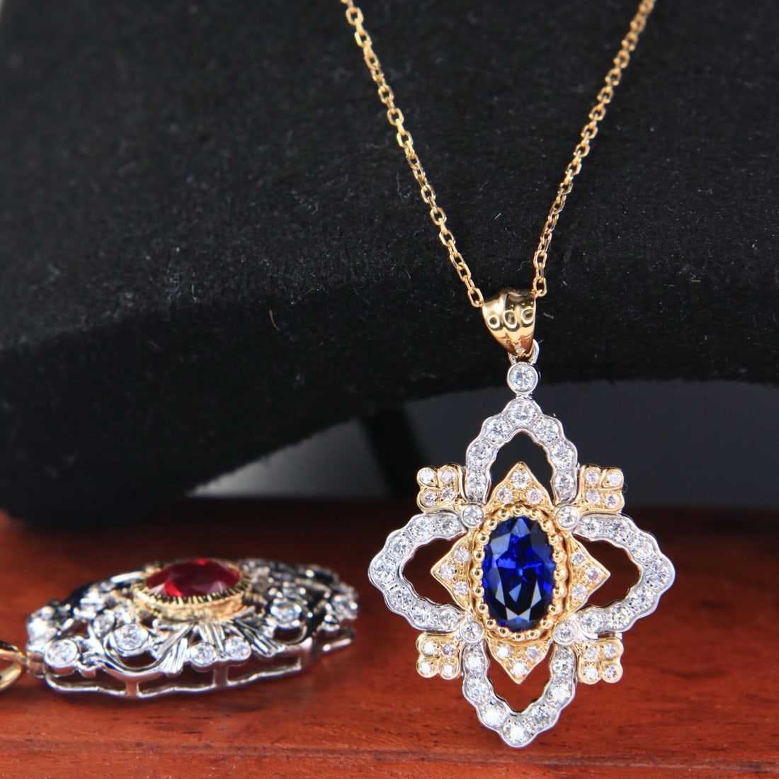 14k Gold 1.53 Ctw Natural Sapphire & Diamond Necklace - 5
