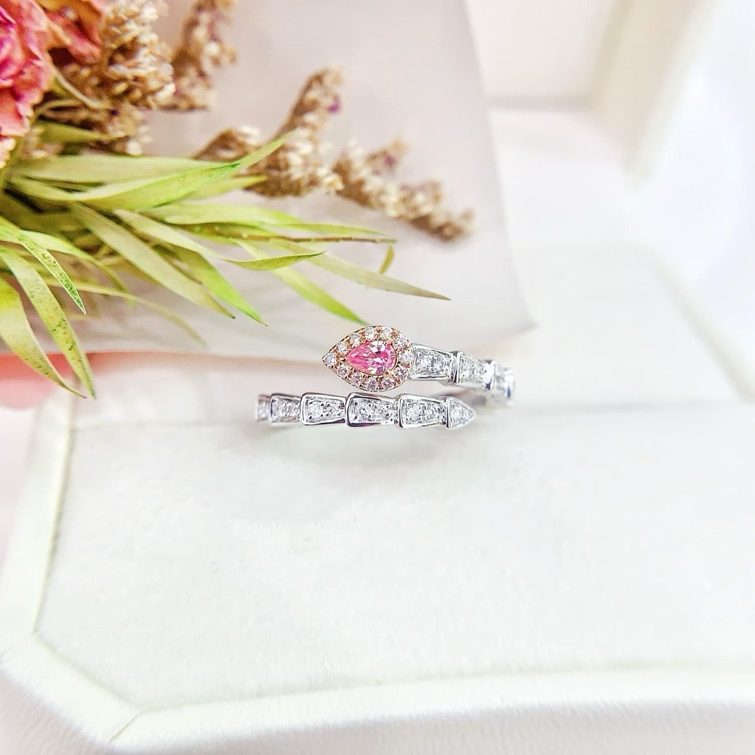 14k Gold 0.40 Ctw Natural Pink Diamond & Diamond Ring: Ref:231188360 // gold content:14k gold // ring size:7. 25us // // main gemstone:pink diamond // shape:pear // carat weight:0. 09ct // color:pink // treatment:natural // // adjacent gemstone 2 :