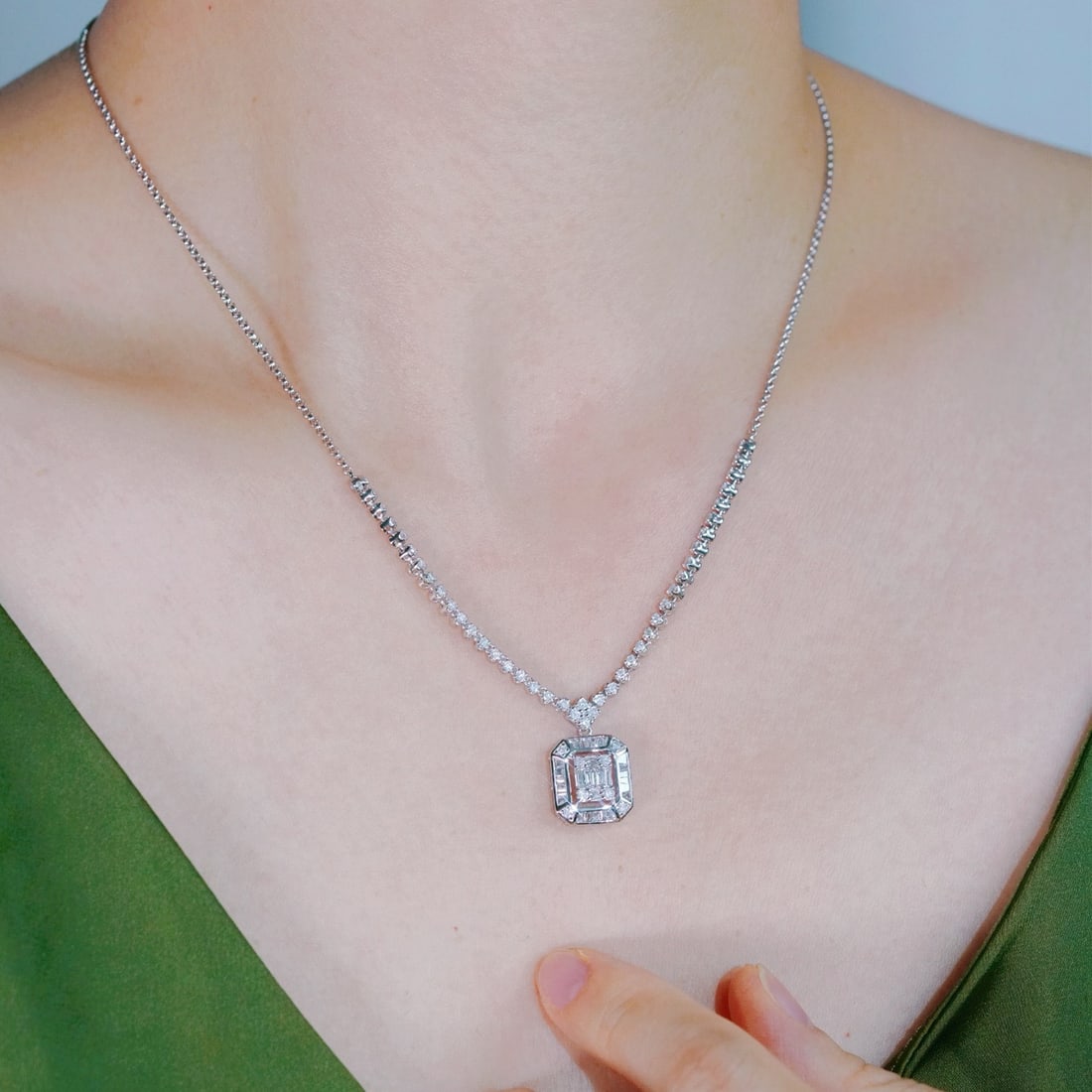 14k Gold 1.30 Ct Natural H Diamond Necklace - 8