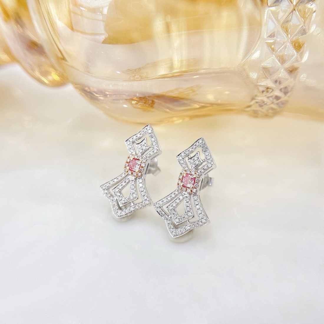 14k Gold 0.42 Ctw Natural Pink Diamond & Diamond Earrings - 3
