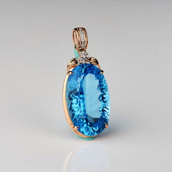 14k Gold 22.48 Ct Natural Topaz & Diamond Pendant( Without Chain ) - 8