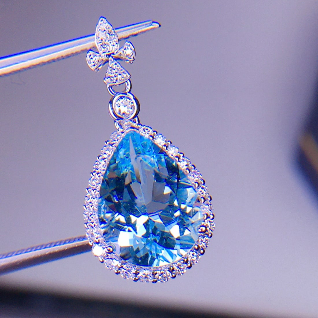 14k Gold 3.26 Ct Natural Aquamarine & Diamond Pendant( Without Chain ) - 4