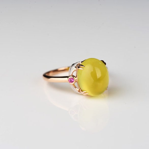 14k Gold 5.42 Ct Natural Prehnite & Ruby Ring - 2
