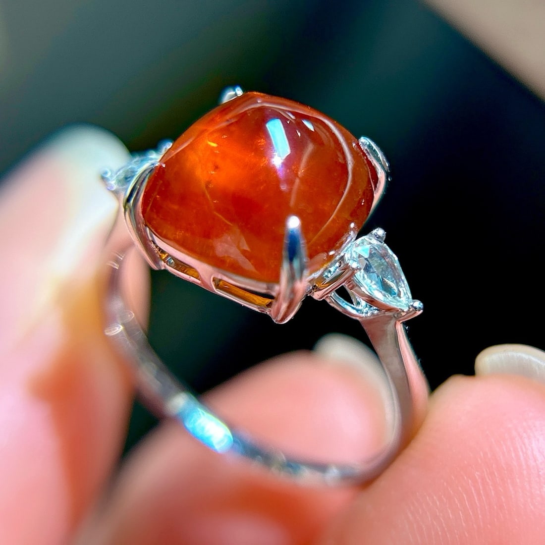 14k Gold 6.24 Ct Natural Spessartine & Diamond Ring - 4