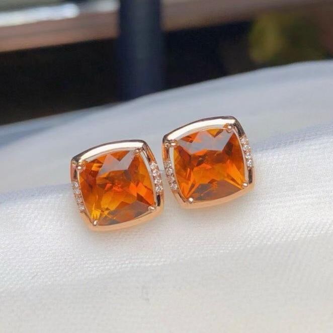 14k Gold 4.85 Ct Natural Citrine & Diamond Earrings: Ref:231188385 // gold content:14k gold // main gemstone:citrine // shape:cushion // carat weight:4. 85ct // color:yellow // treatment:natural // // adjacent gemstone 2 : diamond // number of stones:16