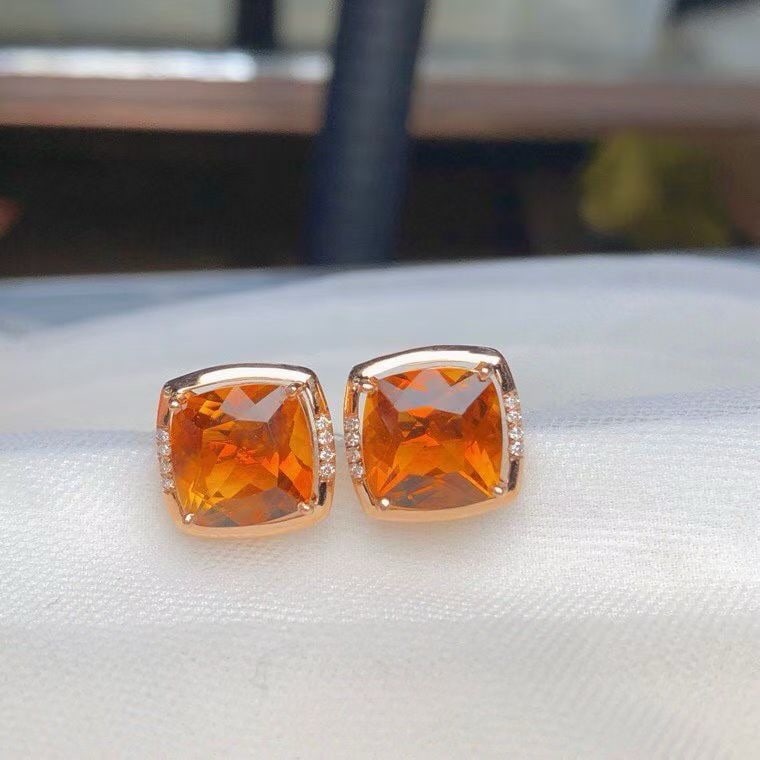 14k Gold 4.85 Ct Natural Citrine & Diamond Earrings - 4