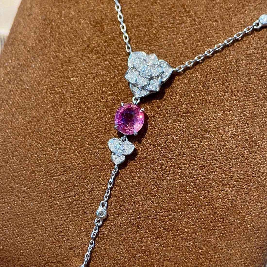 14k Gold 1.85 Ctw Natural Padparadscha Sapphire & Diamond Necklace - 2
