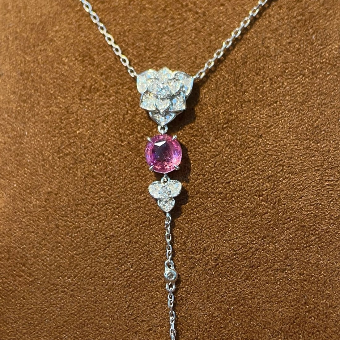 14k Gold 1.85 Ctw Natural Padparadscha Sapphire & Diamond Necklace - 3