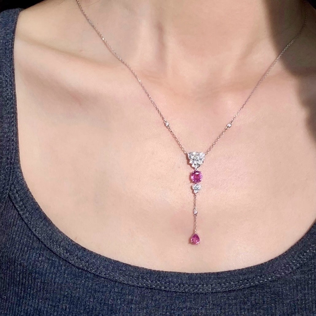 14k Gold 1.85 Ctw Natural Padparadscha Sapphire & Diamond Necklace - 6