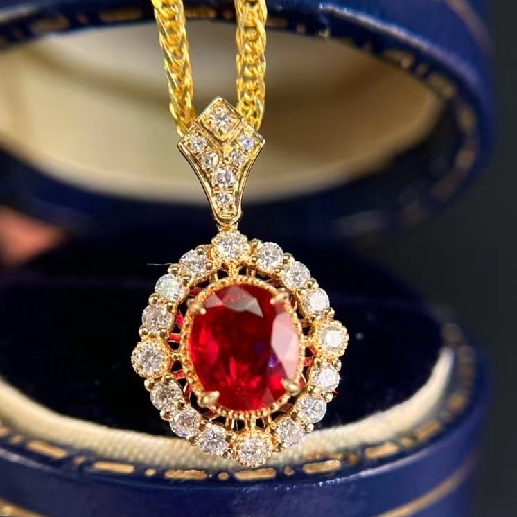 14k Gold 0.90 Ctw Natural Ruby & Diamond Pendant( Without Chain ): Ref:231188394 // gold content:14k gold // main gemstone:ruby // shape:oval // carat weight:0. 65ct // color:pigeonblood red // treatment:natural // // adjacent gemstone 2 : diamond // shape:round // c