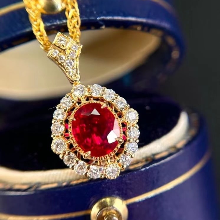 14k Gold 0.90 Ctw Natural Ruby & Diamond Pendant( Without Chain ) - 2