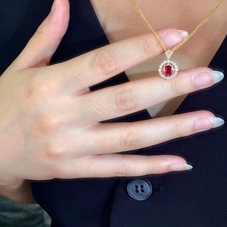 14k Gold 0.90 Ctw Natural Ruby & Diamond Pendant( Without Chain ) - 3