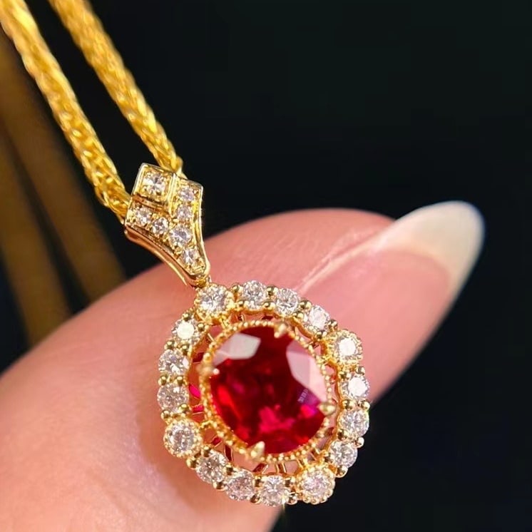 14k Gold 0.90 Ctw Natural Ruby & Diamond Pendant( Without Chain ) - 4