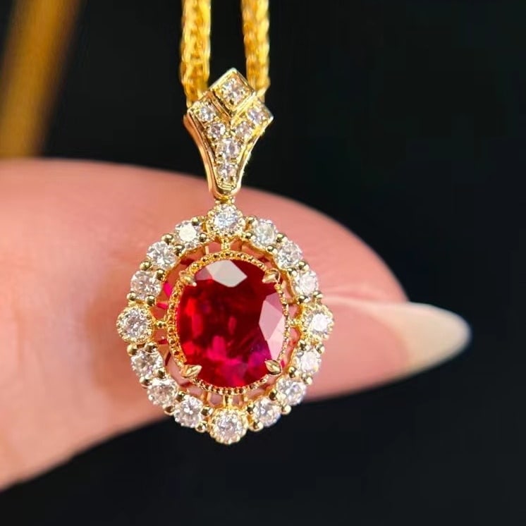 14k Gold 0.90 Ctw Natural Ruby & Diamond Pendant( Without Chain ) - 5