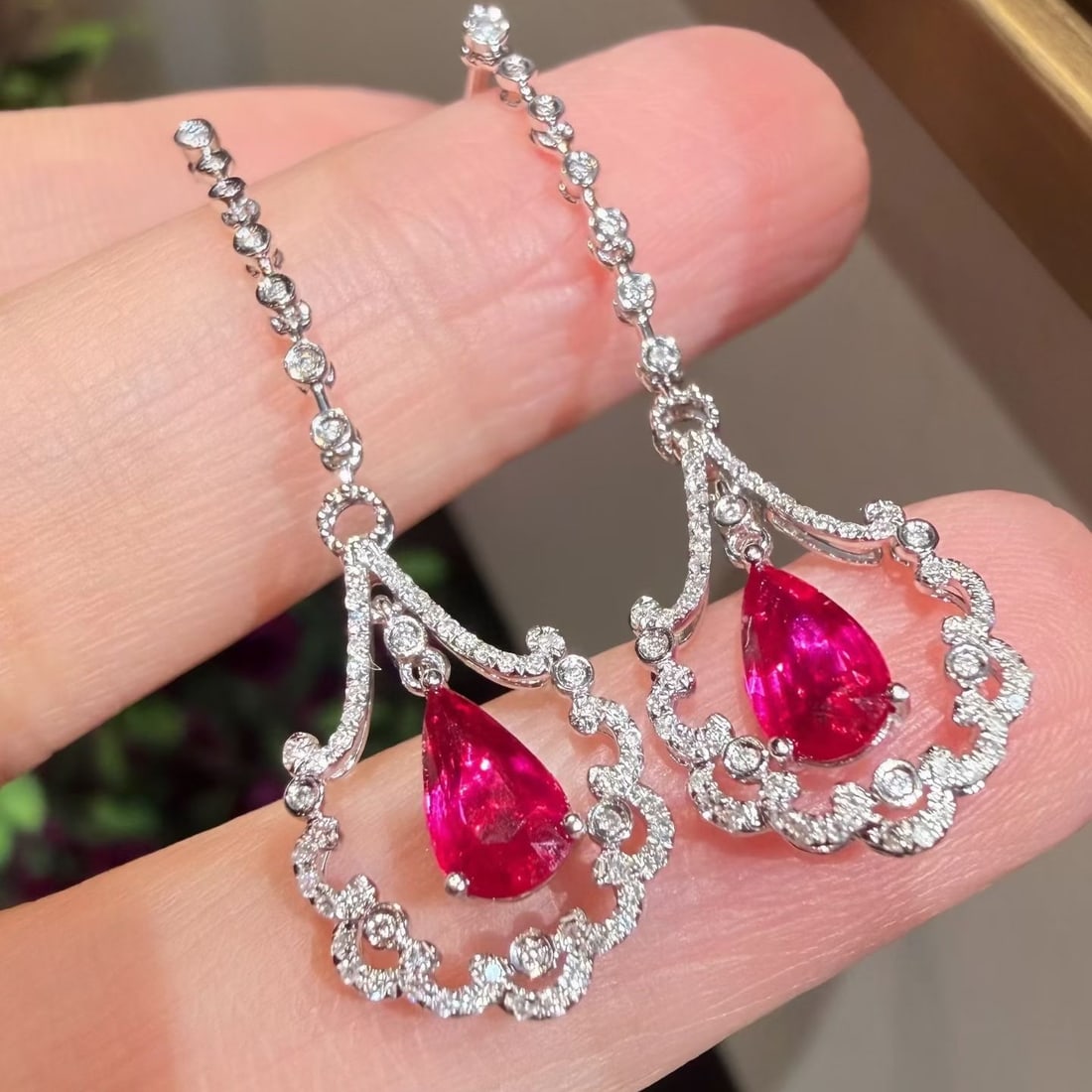 14k Gold 1.87 Ctw Natural Ruby & Diamond Earrings - 2