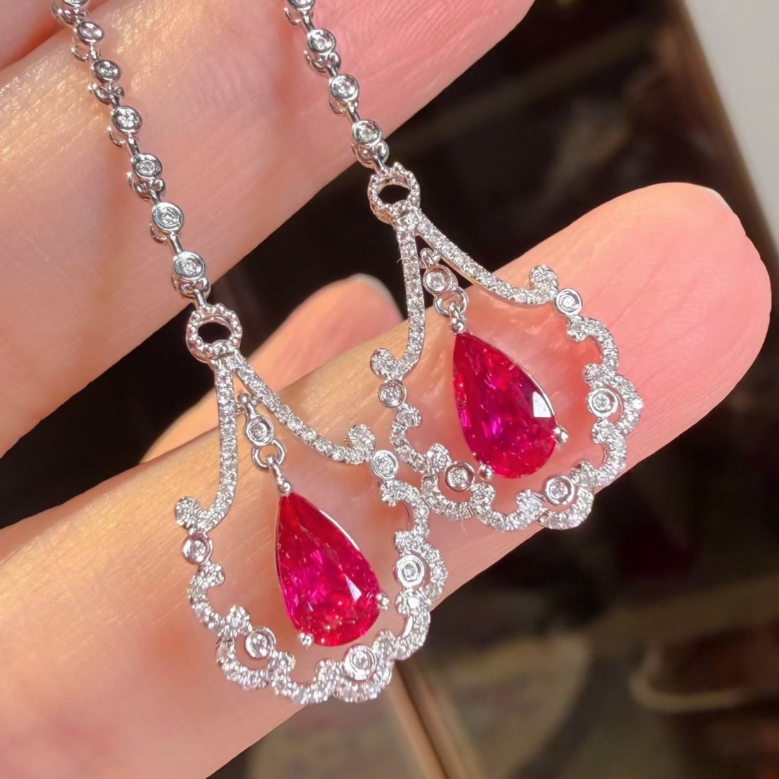 14k Gold 1.87 Ctw Natural Ruby & Diamond Earrings - 4